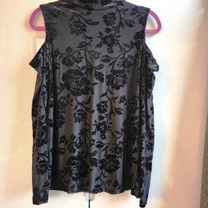 Sheer Cold Shoulder Floral Goth Black Sheer Velvet Top Fully Lined